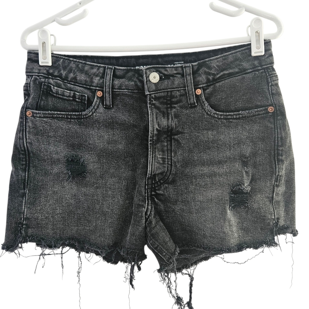 Old Navy High-Rise O.G. Straight Distressed Black Denim Shorts Women's Size 8